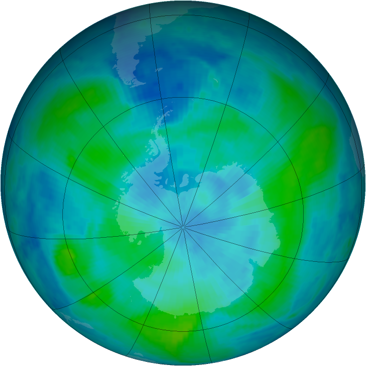 Antarctic ozone map for 03 March 1997